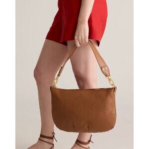 Italian Leather Convertible Crescent Handwoven Shoulder Bag, Cognac